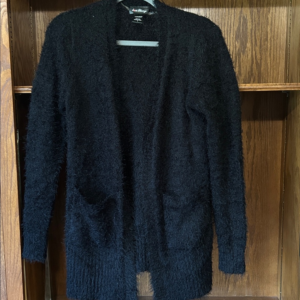 Black Fuzzy Cardigan Sweater eyelash